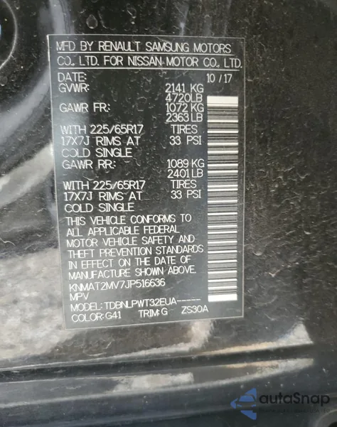 2018 Nissan Rogue S z USA, uszkodzony, nr VIN KNMAT2MV7JP516636